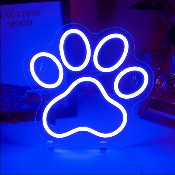 Neon Blue Dog/Cat Paw Print Pet Animal Lover Glowing LED Sign Light Wall Decor - Picture 2 of 7